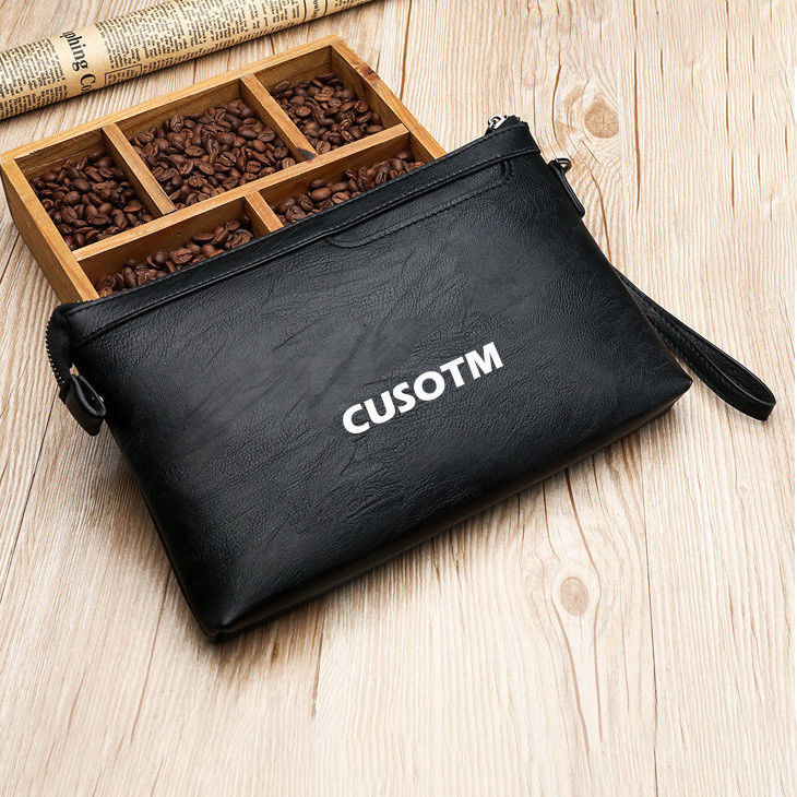 Fashion Style Men Envelope Purse with Custom Logo Luxury Leather Wristlets Clutch Wallet