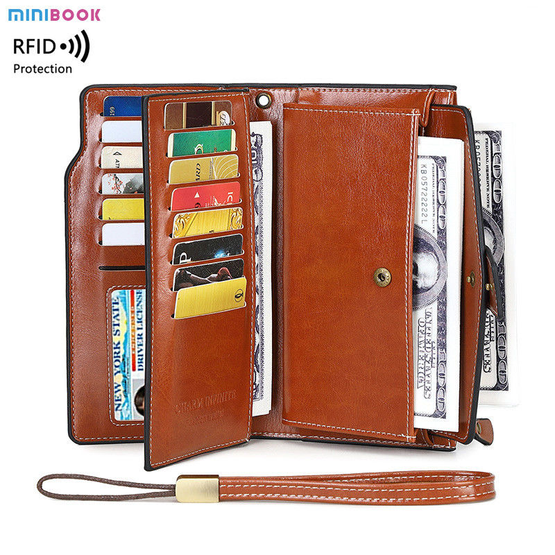Large Capacity Rfid Women Wallet with Phone Pocket and Card Holder in Pu Leather