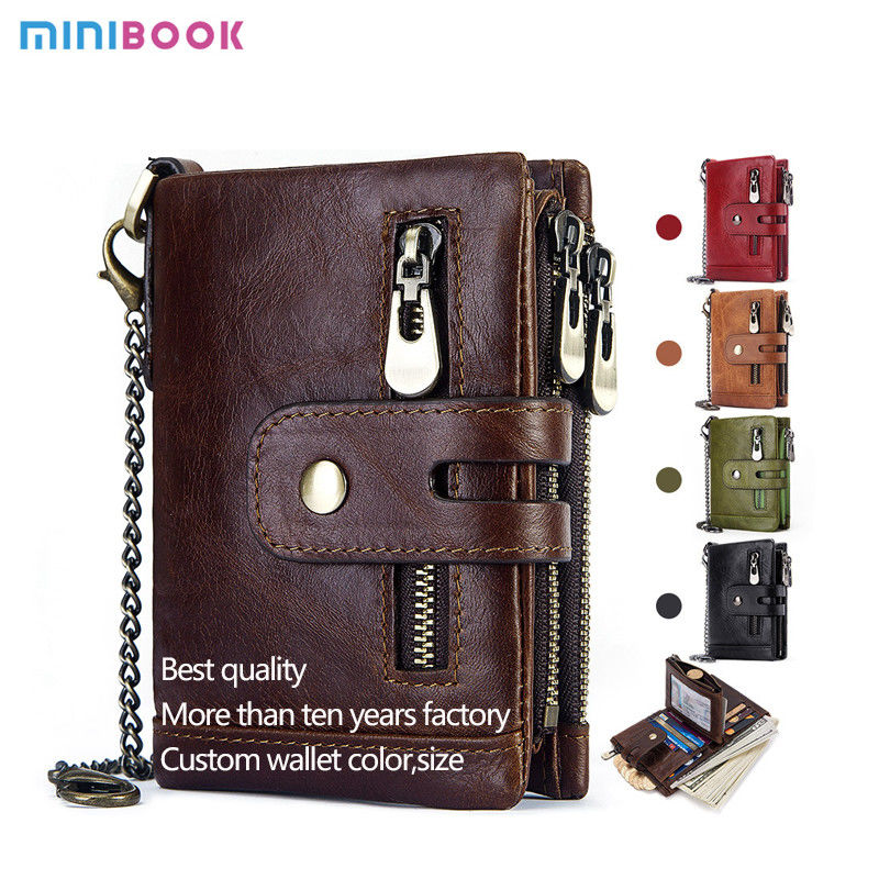 100% Genuine Leather Male Purses With Zip Coin Customize Logo Men Wallet And Card Holder