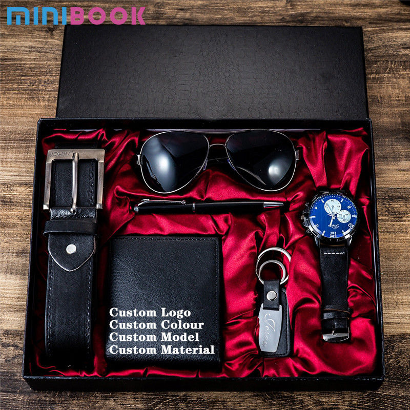 Unisex Minibook Fashion Creative Gift Set Sunglasses Key Chains Belt Watch Wallet Pen