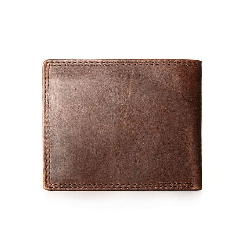 Top Grain Real Leather Vintage Designer Slim Laser Engraving RFID Men's Leather Wallet