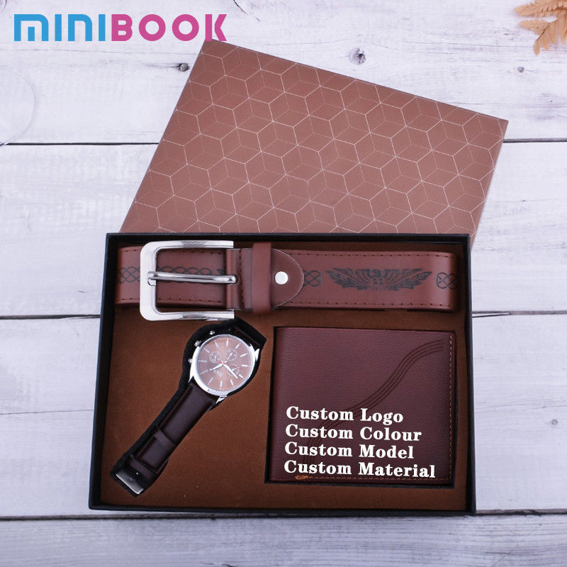 Daily Life Minibook Men's Gift Suit with Creative Combination of Watch Wallet and Belt