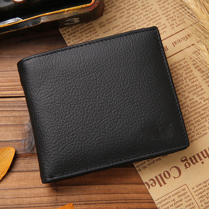 Men's Short Credit Card Holder Coin Purse Three Fold Zipper Pu Palmprint Leather Wallet