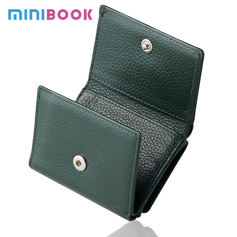 Genuine Leather Lychee Grain Card Holder Coin Purse For Women Black Mini Folding Wallet