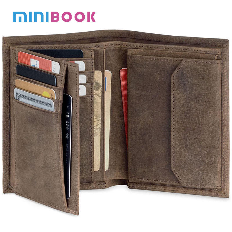 Low MOQ Mix Models Men's Brown Genuine Leather Card Holder with Coin Compartment
