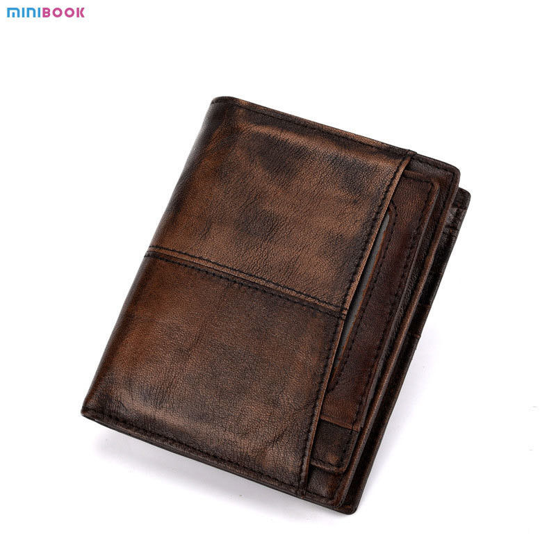 Short Wallet Rfid Genuine Crazy Horse Leather Wallet Leather Credit Card Holder for Men