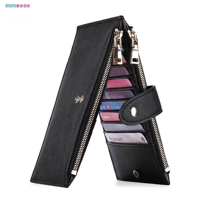 PU Saffiano Leather Long CardSlot Money Case Multi-Function RFID Blocking Bifold Wallet