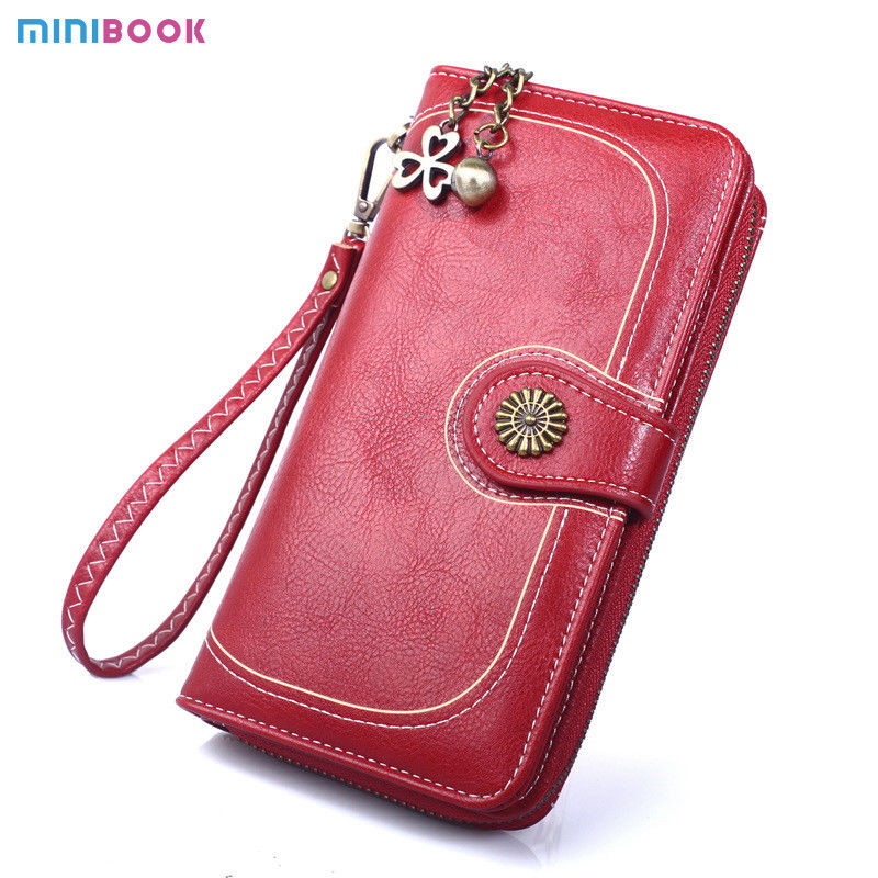 Women's Long Wallet Leather Zipper Cash Stuffing Wristlet Purse Monederos Money Card Bag